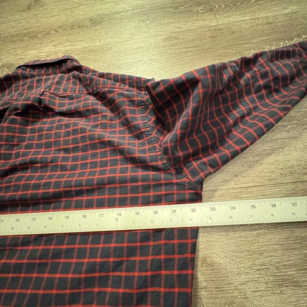 J Crew Shirt Mens Medium Red Blue Check Pima Cotton Oxford OCBD Classic Fit